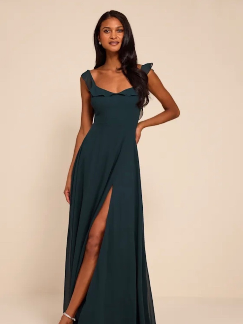 Lulus Dreamy Admiration Emerald Green Ruffled Maxi Dress - Size XS